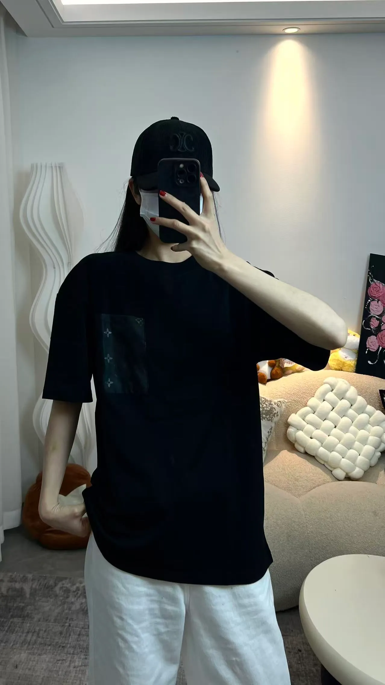 Louis Vuitton/Louis Vuitton 26ss nylon pocket presbyopic print short sleeves
